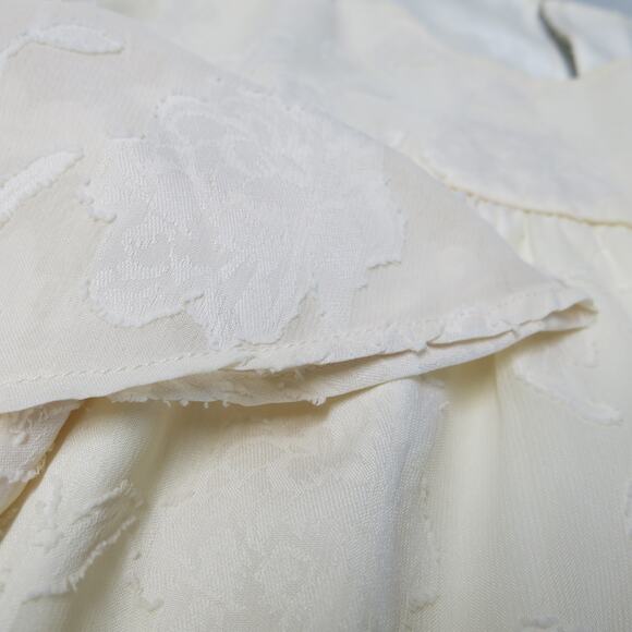 FLORAL OVERLAY Top Flutter Sleeves Size L Women Short Sleeve Lined Cream Boho - Picture 8 of 11